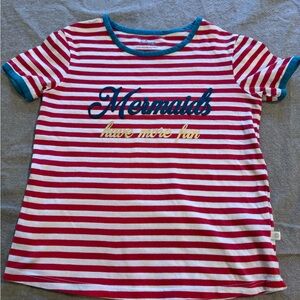 Disney X Roxy “Mermaids Have More Fun” Red & White Striped Girls Tee US Size 12